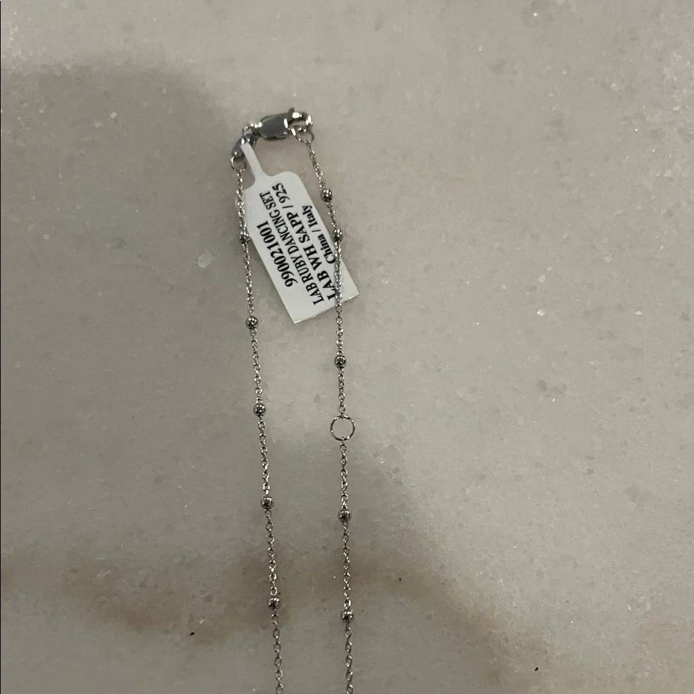 LAB RUBY WHITE SAPPHIRE 925 Pendant Necklace BRAND NEW APROX 16in adjustable - Picture 2 of 5
